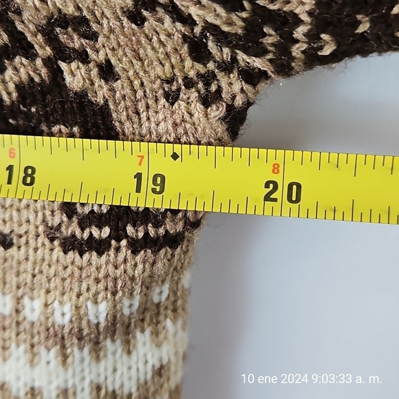 Vintage Christopher Rand Men’s Acrylic Winter Ski Sweater Camel & White  Size L - Picture 7 of 9